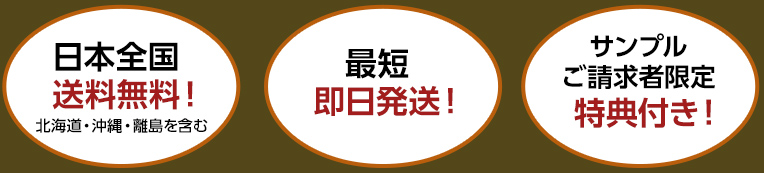 日本全国送料無料！　最短即日発送！　サンプルご請求者限定特典付き！